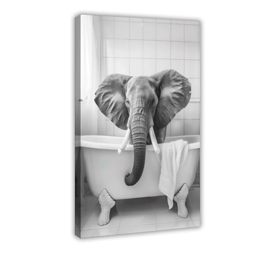 Toile éléphant dans la baignoire poster mural déco chambre 40x60cm