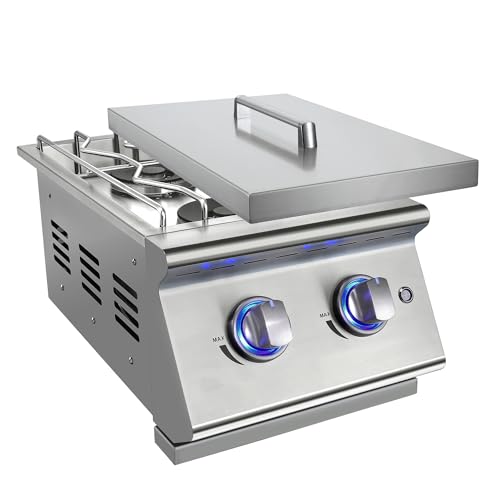 Double Grilling Side Burners for Outdoor Kitchen, 2 * 15,000BTU Natural Gas Burners, Sturdy 304 Stainless Steel, with Liquid Propane Kit, Built-in Side Burner for BBQ Island Grill