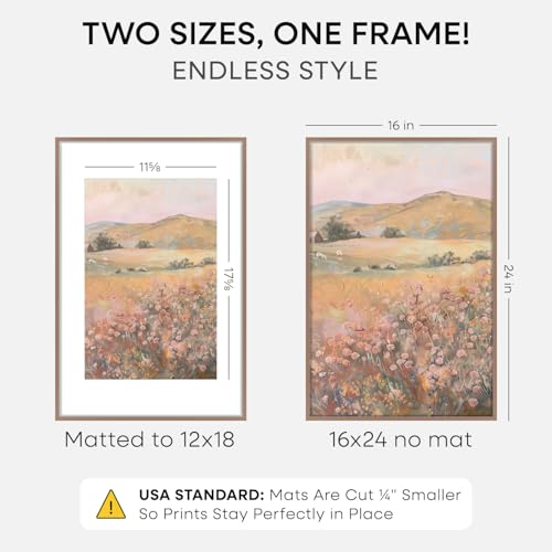 Image of Homeforia 16 x 24 Picture Frame Mocha, High End Metal 24x16 Poster Frame, 16 x 24 Mocha Frames Matted to 12 by 18 inch Print, 24by16 Thin Frame with Mat 12x18 Photo, Tempered Glass, Wall Kit, Set of 1