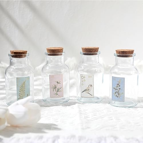 Magic Season Decorative Glass Bottles with Cork Stoppers (5 fl oz. Wide Mouth Round Bottles / 2 Pcs)