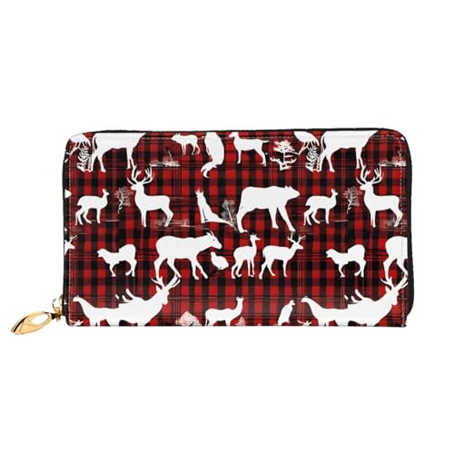(Cow deer tree christmas) Faux Leather Wallet Long Clutch Zipper Purse Card Holder Travel Coins Cash Organizer Phone Pocket 7.48 x 4.13 x 0.9 inches