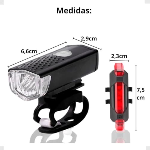 Kit Lanterna E Farol Led Potente Bicicleta Recarregável, Conjunto de Luzes Led Para Bike Resistente