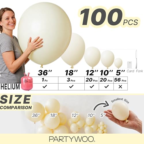 Image of PartyWoo Pastel Yellow Balloons 100 pcs Different Sizes of 36 18 12 10 5 Inch Small Mini Light Pale Yellow Balloon Arch Kit Garland for Baby Shower Easter Birthday Party Decorations Yellow-Q07