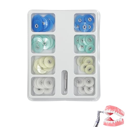 KMYZQDV 80Pcs Composite Finishing Kit 12mm 14mm Dental Polishing Disc for Teeth Sanding Strips Material Denture Polish and Contouring Burs Dental Materials Accessories with Mandrel Professional Kit
