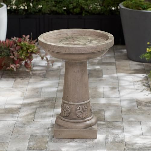 Missy Fleur 20 1/4 High Large Italian Outdoor Decor Cement Floor Fountain Standing Bird Bath Bowl Water Feature for Outside Garden Patio Yard Backyard Porch Deck Relaxation - John Timberland