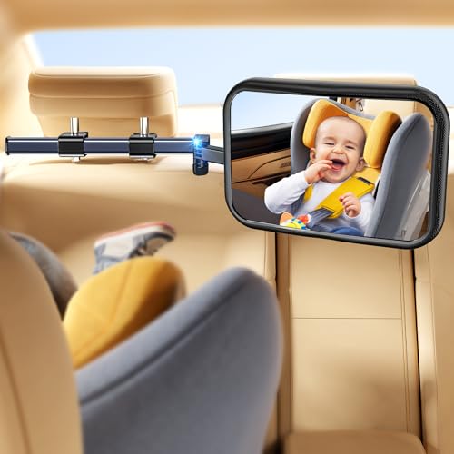 Image of TAZENI Baby Car Mirror, Stretchable 360° Caring Baby Mirror for Car Seat Rear Facing Seat Infant Shatterproof, Baby Essentials for Newborn, Crash Tested and Certified