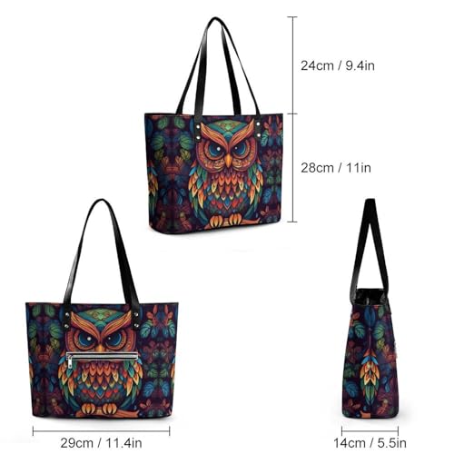Leather Lady's Handbag,Color Owl Pattern Print Shoulder Bag,Tote Bags for Women, Shoulder Purses,Work Handbags