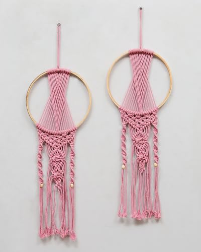 Image of Homesake Macrame Dream Catchers for Bedroom Adult Dream Catcher Wall Decor Large Boho Wall Hanging Wood Beads Tassels Home Decoration Ornament Craft Gift, Pink Set of 2