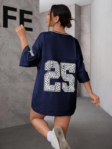 SOLY HUX Jersey Shirts for Women Y2k Graphic Number Oversized Tees V Neck Half Sleeve Cute Soccer Streetwear T Shirt Tops