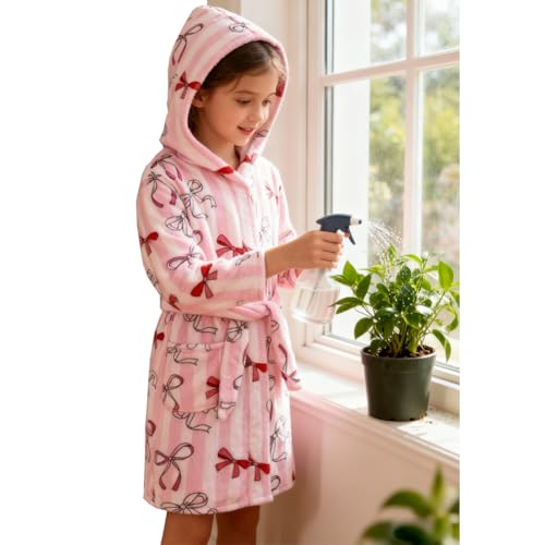 Image of Kids Bathrobe Hooded Plush Fleece Robe for Girls Boys