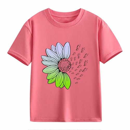 Girls Loose Fit Sunflower Graphic T Shirts Short Sleeve Crewneck Cute Pattern Printed Tops Kids (D-Pink, 8-9 Years)2