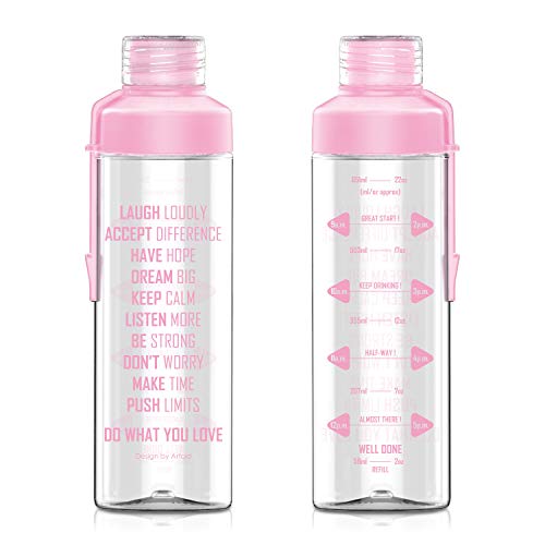 Artoid Mode 25oz Motivational Fitness Workout Sports Water Bottle with Time Marker & Measurements, Carbonation Friendly Dishwasher Safe and BPA Free