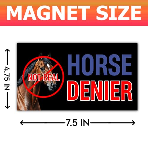 Image of (1Pcs - 7.5x4.5 in) Horse Denier Not Real Magnet Bumper, Horse Denier Car Magnet, Gen Z Meme Truck Vehicle Decor, Funny Adult Humor Car Accessories, Student Driver Gift for Friends, Coworkers