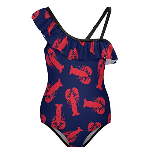 Red Lobster Girl's Swimsuit One Piece Ruffle Bathing Suit Swimwear Beachwear