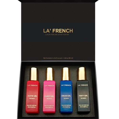 LA' French Luxury Perfume Gift Set For Her, Perfume for Women, Perfume Gift Hamper for Girls, Long-Lasting and Luxurious, Best Long-Lasting Perfume for Girls, Perfume combo, Set of 4 (20g Each)