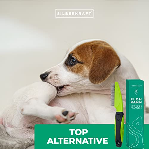 Silberkraft Flohkamm für Hunde & Katzen – Metallzinken, abgerundet & rostfrei – Läusekamm, Staubkamm, zur Fellpflege und Unterstützung bei Ungezieferbefall – für sensible Haut