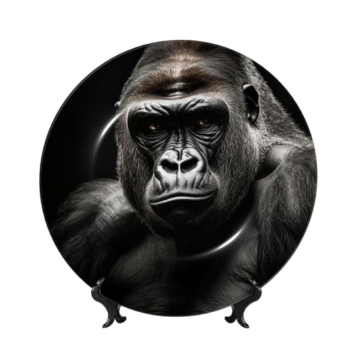 Assiette décorative gorille en porcelaine anglaise 25cm avec son support