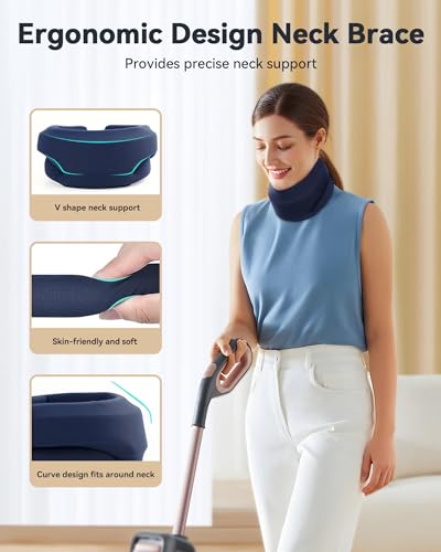 Neck Brace Cervical Collar - Neck Support Brace for Sleeping, Soft Foam Wraps Keep Vertebrae Stable and Aligned for Relief of Cervical Spine Pressure for Women & Men, (12.6-15.8 Inch) Blue