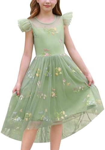 Flower Girl Formal Wedding High-Low Tulle Dress Sage Green 7-8 Years