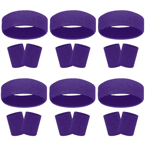 Image of 18 Pcs Sweatbands Headband Wristband Set Colorful Striped Terry Cloth Sports Athletic Gym 80s Sweat Headbands