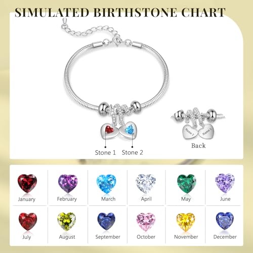 Image of Mom Bracelet Mothers Day Gifts Personalized 2 Birthstone Bracelets for Women Custom 2 Names Bracelets for Her Mothers Bracelet Jewelry for Wife