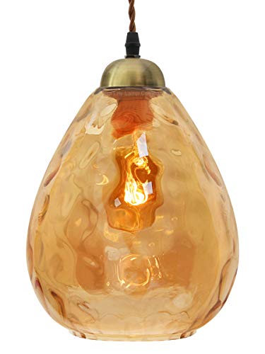 Modern Brass Pendant Light Amber Glass Ceiling Lamp Shade Smoked Teardrop M0-239-F