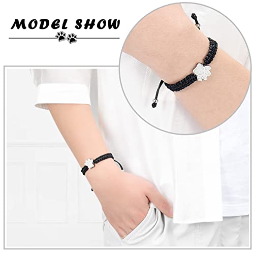 Constantlife Cremation Bracelet For Pets Ashes - Dog Paw Pendant Bangle Stainless Steel Memorial Urn Jewelry (Black Rope-2Pcs/Silver+Black) #TOP2