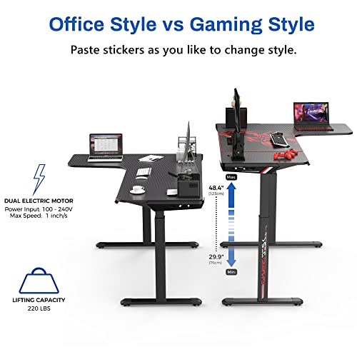 Eureka Ergonomic L Shaped Standing Desk Left With Typhon Gaming Chair Red, 60 Inch Gaming Desk, Electric Height Adjustable Dual Motor, Rising Sit Stand Up Corner Desk For Computer Home Office #TOP5