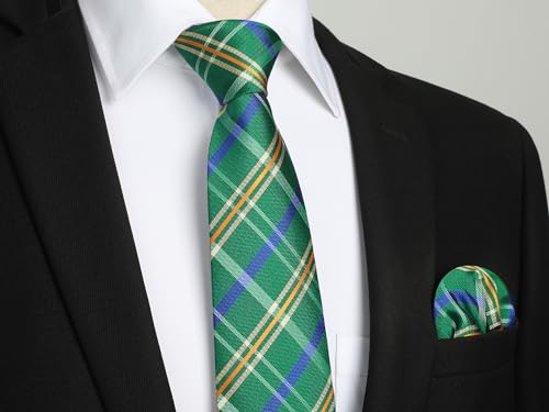 Image of HISDERN Mens Ties Plaid Tie and Pocket Square Set Classic Woven Formal Checkered Neckties & Handkerchief Wedding Party