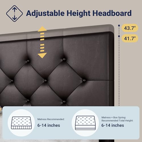 Image of Allewie Upholstered Full Size Platform Bed Frame with 4 Storage Drawers and Headboard, Diamond Stitched Button Tufted, Mattress Foundation with Wooden Slats Support, No Box Spring Needed, Black Brown