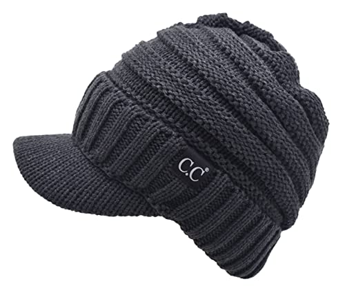 Image of C.C Trendy Warm Oversized Chunky Soft Oversized Ribbed Slouchy Knit Hat with Visor Brim