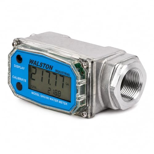 3/4 Inch Digital Water Meter, Female NPT Threads, Inline Flow Meter for Water Measurement in Gallons, Quarts, Pints, Liters, Walston Industrial GH3100