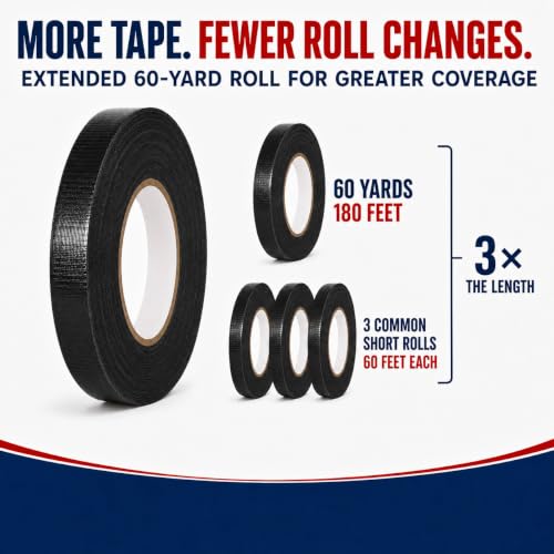 Image of GGR Supplies CDT-36 Industrial Grade Cloth Duct Tape, Black 1 Inch x 60 Yards, Waterproof UV Resistant Heavy Duty, Clean Removal with No Sticky Residue for Repairs, Packaging, and Bundling