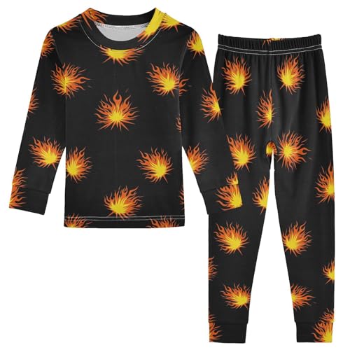 Pajama Sets Long Sleeve Flame Burst on Black Soft Comfy Sleepwear 2 Piece PJS 3-8T