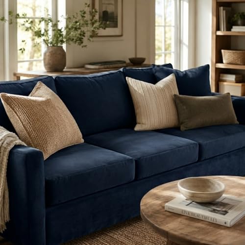 Image of Namdev Art's Velvet Sofa Cushion 21x22x5 Inch | High Density 32 Foam Seat Cushion | Soft & Comfortable Sofa Gaddi with Zip Cover | Multipurpose Cushion for Sofa Chair (Blue)