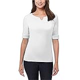 ELLEN TRACY Women's Pima Cotton/Lycra V-Neck Cuff Sleeves T-Shirt (White, X-Large)