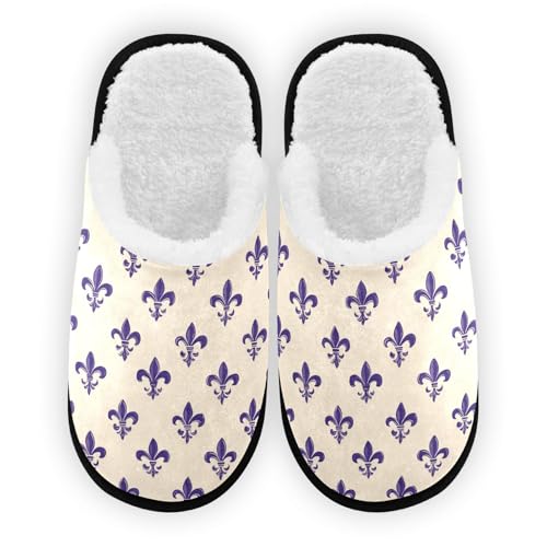 Beige Mardi Gras Fleur De Lis Slippers For Women Men Soft Memory Foam Non-Slip Festival Winter Indoor House Shoes Travel Slipper
