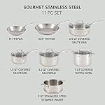 T-fal Stainless Steel Cookware Set, 11 Piece, Induction Cookware, Oven Safe to 500°F, Kitchen Cooking Set w/Fry Pans, Pots and Pans, Dutch Oven, Saucepans, Kitchen Essentials, Silver - Image 2