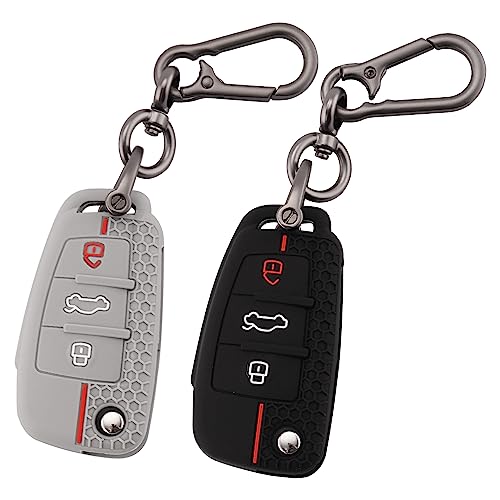 ERMWALR 2-stuks Autosleutel Volledige Cover voor Audi met Sleutelhanger, 3 Knoppen Siliconen Sleutel Beschermhoes Geschikt voor Audi A1 A3 A4 A6 A8 Quattro Q2 Q3 Q7 S3 S6 RS3 RS6 R8 TT TTS