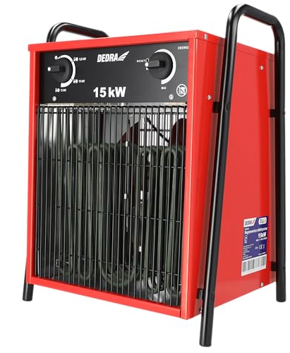 DEDRA Radiateur Industriel 15kW 400V Portable - Chauffage d'Atelier - Électrique - Grille de Protection - Système contre la surchauffe - Montage Mural - 3 Phases - Robuste et Durable - Rouge
