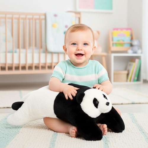 Image of Tickles Black & White Stuffed Soft Fluffy Plush Panda Bolster Pillow Cushion 48 cm
