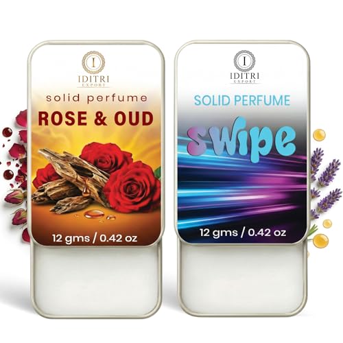 Image of Solid Perfume |Rose & Oud&Swipe Alcohol Free Wax Perfume Balm, Long Lasting | Pocket Tin 12g, Pack Of 2| Non Greasy Smooth Glide, Travel Friendly Men And Women