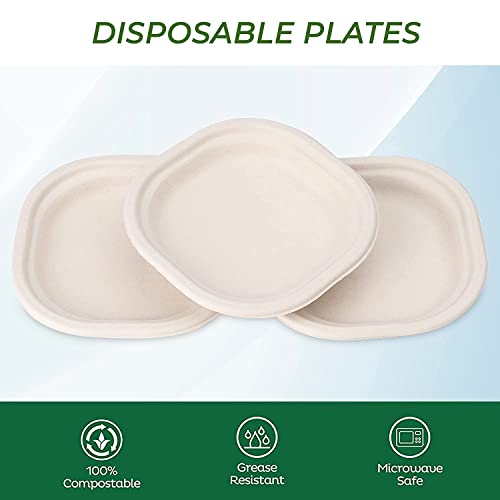 Image of [10 inch, 25 Count, Square, Beige Disposable Bagasse Paper Plates | Eco-Friendly Sugarcane Plates for Wedding, Party, Cafes | Ideal for Both Hot & Cold Food