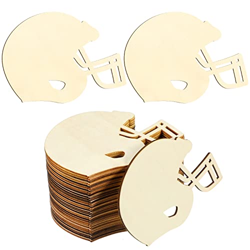 Yookeer 32 Piece Wood Football Crafts Unfinished Football Hockey Helmet Wood Cutout Helmets for...