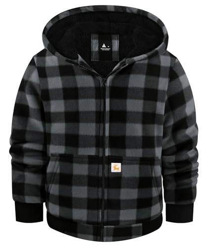 Image of V VALANCH Boys Flannel Jacket Hooded Fleece Lined Zip-up Hoodies Plaid Coat for Kids