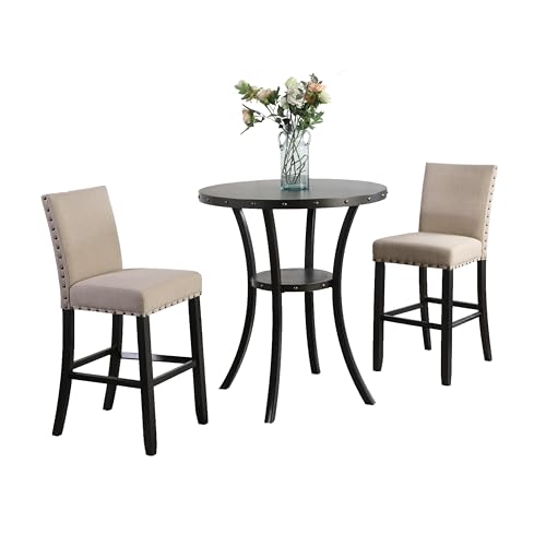Roundhill Furniture Biony 3 Piece Set - 36" Round Espresso