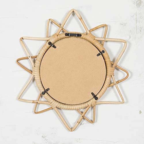Madhu International Sunburst Rattan Mirror, Bohemian Hanging Glass Decor, Rustic Wicker Rattan Wall Decor With Mounted Frame For Living Room, Bed Room, Bathroom, Corridor, And Entryway, Diameter 12" #TOP2