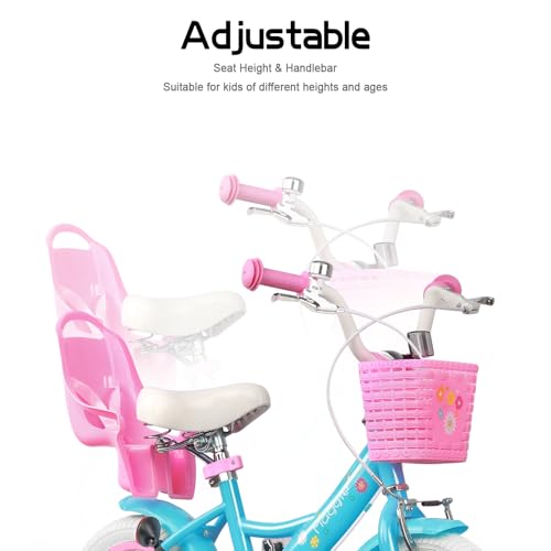 Miniatura 5 de Glerc Maggie 12 Pulgadas Niñas Bicicleta Edad 2 3 4 Años De Edad Niños Bicicleta Estilo Princesa Con Asiento De La Muñeca Cesta Pata De Cabra Campana Para Cumpleaños, Azul