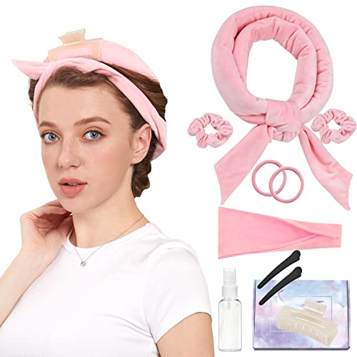 KKMO Heatless Hair Curler For Long Hair Curls - 61" Extra Long Heatless Curling Rod Headband, Velour No Heat Curling Ribbon Kit You Can Sleep In Soft Cotton Curling Ribbon Overnight For Women (Pink)
