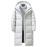 Gsywaipei Doudoune longue isolante pour homme   Veste d'hiver chaude à capuche pour homme   Doudoune épaisse et coupe vent, Blanc, S